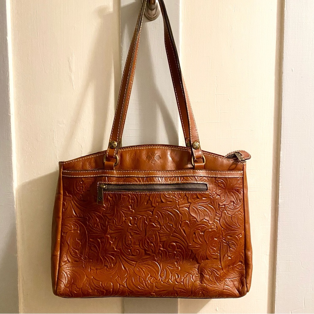 Patricia Nash Poppy Leather Embossed Heritage Tooled Shoulder Tote